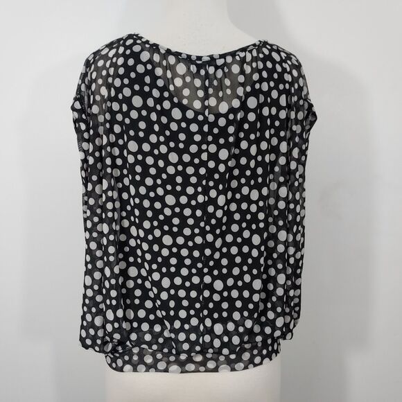French Laundry Women's Shirt Top Size L Black White Polka Dot Polyester Spandex - Picture 7 of 11